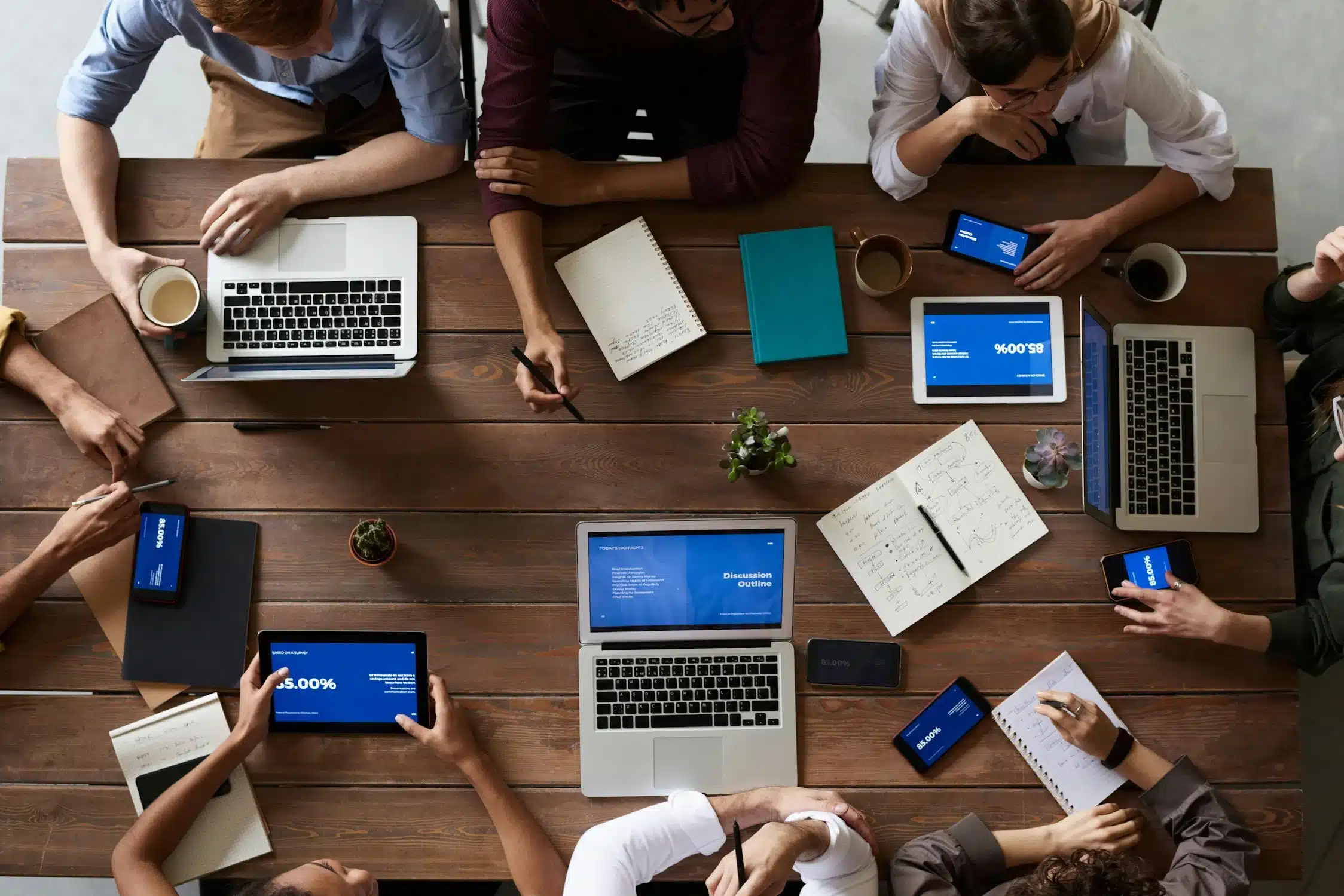 Team collaborating around a table